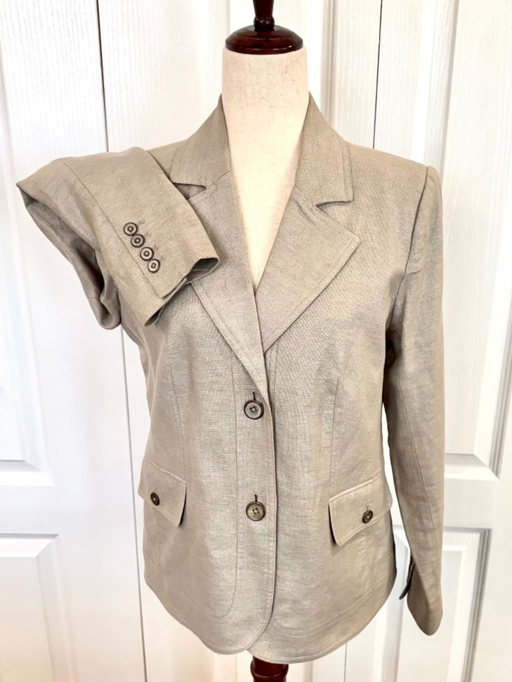 Vintage Woman's Size S Blazer, Linen & Cotton Shimmering Taupe, Lined, Pockets